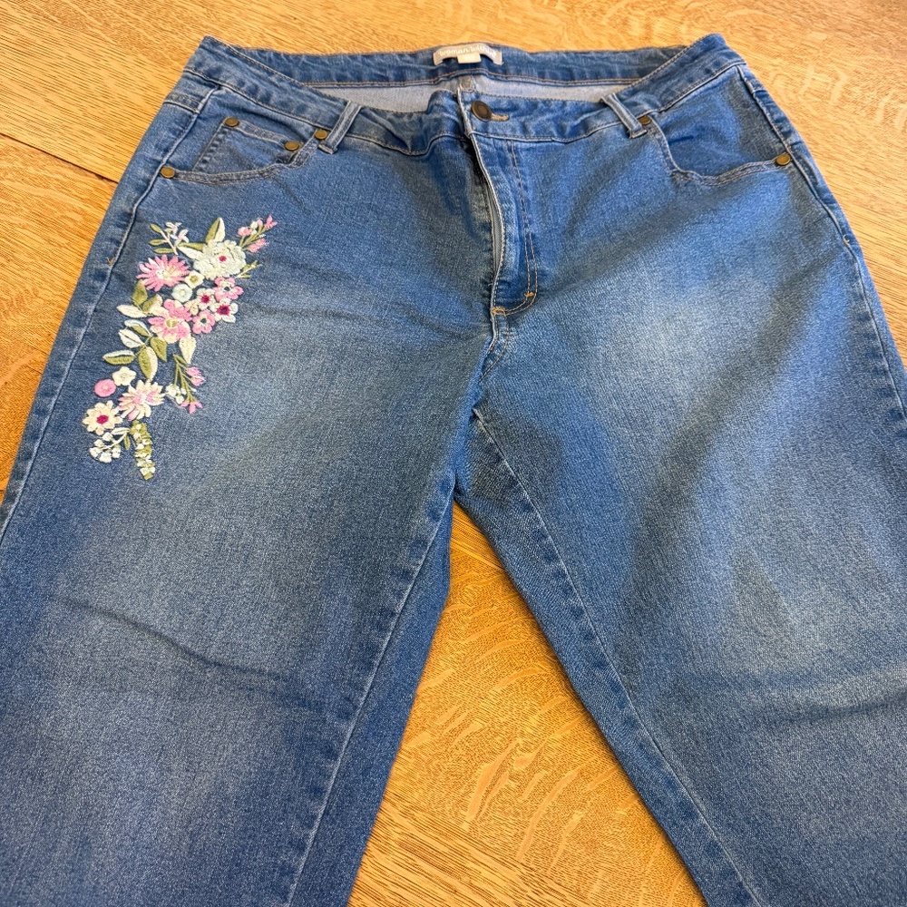 Floral Embroidered Blue Jeans Petite